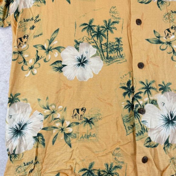 Vintage BIG DOG Mens M Orange Yellow Hawaiian Short Sleeve Button Casual Shirt - Picture 7 of 10